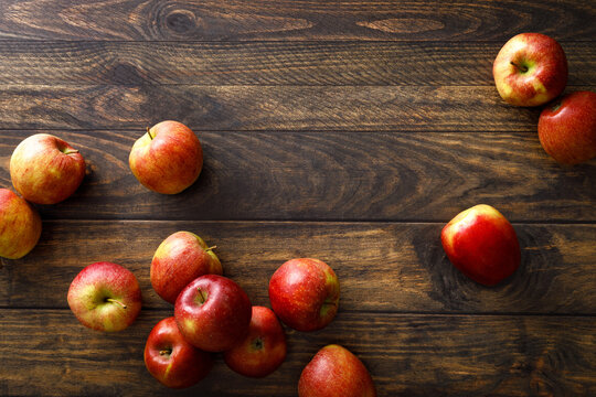 Apple. Ripe juicy red apple fruits with natural vitamins and antioxidant, healthy food, top view
