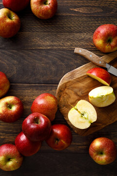 Apple. Ripe juicy red apple fruits with natural vitamins and antioxidant, healthy food, top view