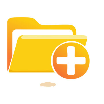 Yellow folder icon with a plus sign on white background