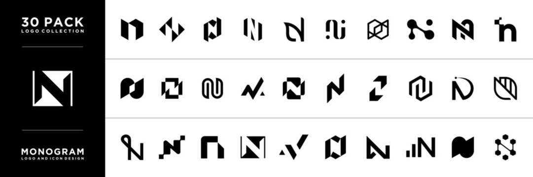 Minimalist letter N logo collection. simple initial N monogram logo design template.