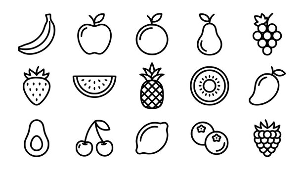 Modern Thin Line Fruit Icons Collection for Web and App Design