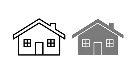 Fototapeta premium Isometric view of two houses with windows and doors, one white and one gray, side by side building home