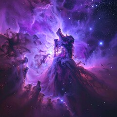 Obraz premium A stunning deep space nebula rendered in vibrant shades of purple and magenta, showcasing majestic cosmic dust pillars and glowing stars. Perfect for scifi and astronomical designs.