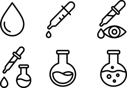 dropper pipette droplet eye test tube chemistry experiment icons