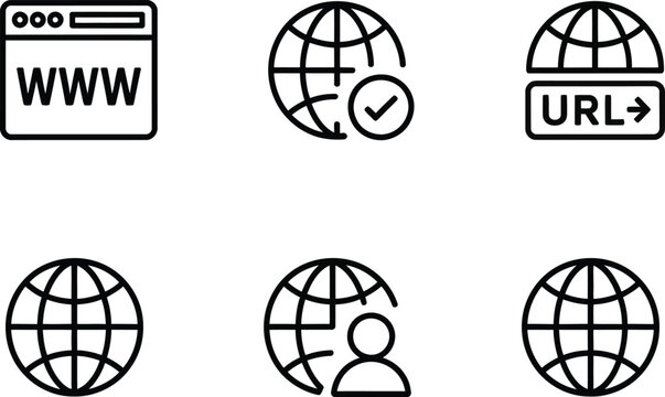 web line icons browser globe url user international travel