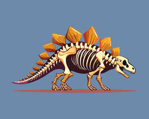 Detailed stegosaurus dinosaur skeleton fossil graphic with sharp tail spikes and back plates for archaeological study and paleontology gaming assets assets © firstcolor