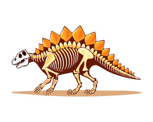 Ancient stegosaurus dinosaur skeleton bone fossil vector designed with a long detailed backbone structure for prehistoric history textbook illustrations assets © firstcolor