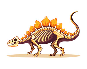 Complete prehistoric stegosaurus dinosaur skeleton fossil illustration showcasing detailed bone structures for children paleontology museum history books assets © firstcolor