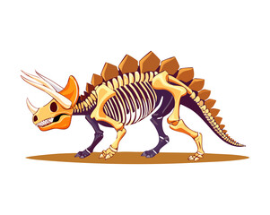 Prehistoric triceratops dinosaur skeleton fossil vector illustration featuring large head horns and a detailed bone frill for ancient paleontology museums © firstcolor