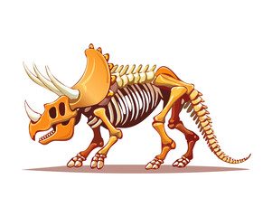 Detailed prehistoric triceratops dinosaur skeleton fossil graphic with large head horns and distinct rib bones for paleontology adventure gaming assets assets © firstcolor