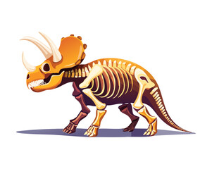 Complete prehistoric triceratops dinosaur skeleton fossil illustration showcasing detailed skull structures for children paleontology museum history reference books assets © firstcolor