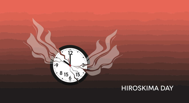 Hiroshima Day Concept with Broken Clock Illustration