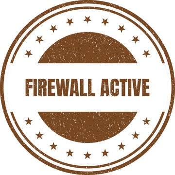 Round vintage style grunge rubber stamp mark with the text that says firewall active inside