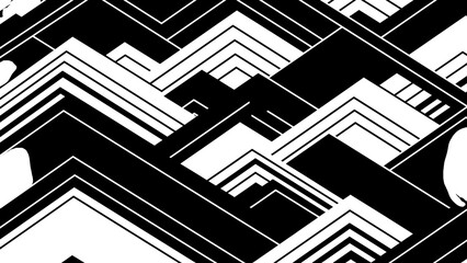 Art Deco Geometric Pattern: An intricate and dynamic Art Deco inspired geometric pattern featuring sharp lines, angles, and repeating shapes in a striking black and white contrast. © Kadita