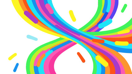 Abstract Rainbow Swirls: Vibrant, flowing ribbons of rainbow colors swirl and cross, interspersed with playful dots, creating a dynamic and cheerful abstract design. © Kadita