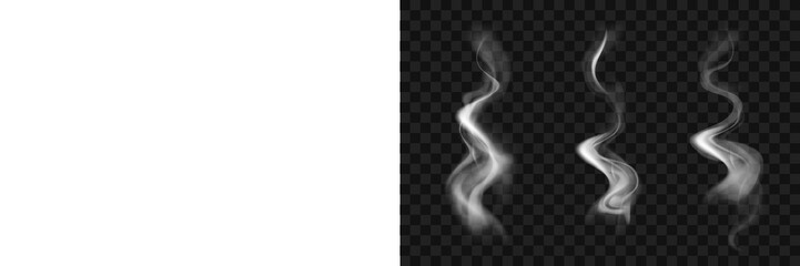Fototapeta premium Realistic steam or smoke on hot tea coffee food PNG. High quality stock royalty free transparent overlay element.