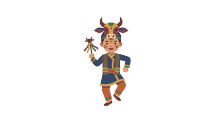 Obraz premium Illustration of a Boy in Traditional Folk Cow Costume for Festival