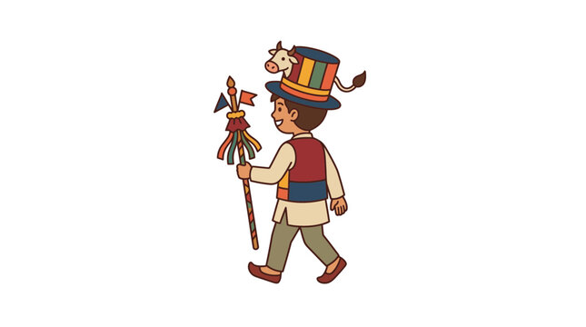 Illustration of a Boy Celebrating Bumba Meu Boi Folklore