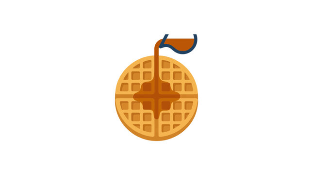 Illustration of a golden waffle with syrup pouring down
