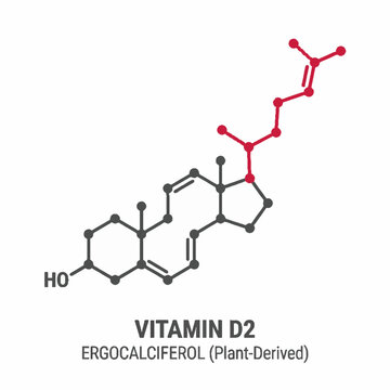 Chemical structure diagram of Vitamin D2 ergocalciferol molecule on white background.