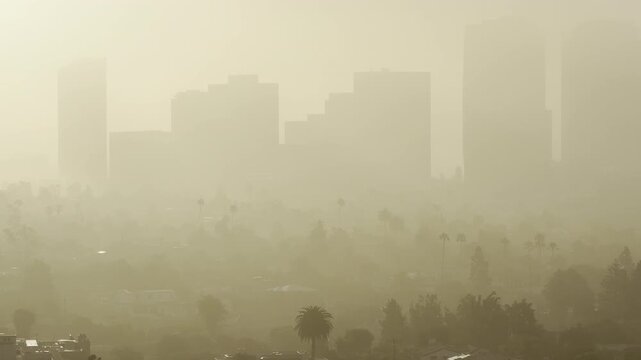 Los Angeles Skyline Barely Visible Through Morning Smog