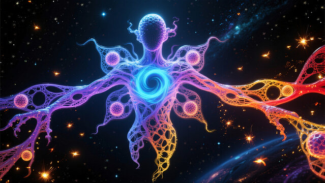 Mystical Cosmic Entity with Nebula-Like Glow in Deep Space