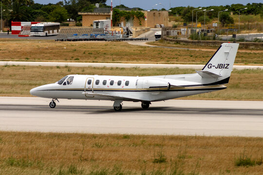 Luqa, Malta - May 29, 2007: Cessna 550 Citation II (REG: G-JBIZ) just landed runway 32.