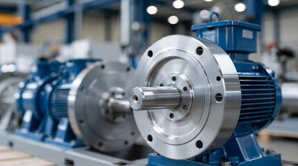 Obraz premium Assortment of heavy-duty pump housings and industrial metal machinery in a factory setting, manufacturing equipment concept, with copy space