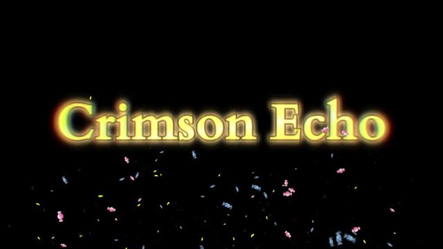 Glowing text animation with colorful particles on black background