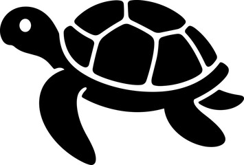 Black sea turtle silhouette icon with patterned shell, flippers, tail, and white eye detail, isolated on white background. Simple marine animal vector illustration. © Flower_Ranger