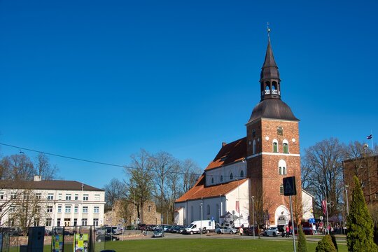 St Simons Lutheran Church in Valmiera Latvia under Clear Blue Sky