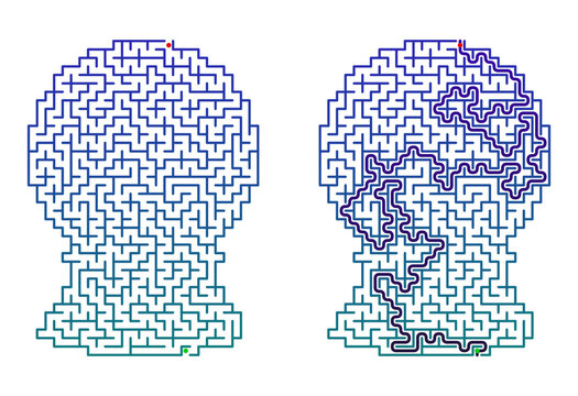 Snow globe shaped maze puzzle with solution illustration  