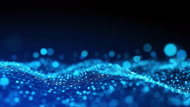 Abstract digital technology network blue wave light connection data background pattern futuristic glowing particle mesh cyberspace internet communication flow modern science visualization energy grid