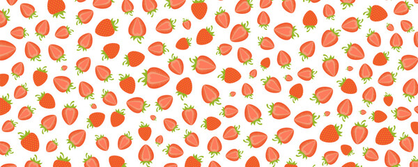 Tasty ripe strawberries texture on transparent background. Seasonal fruit, summer berry backdrop. Sweet food, healthy snack, dessert design element. Flat vector illustration © Maria Skrigan