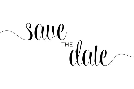 Save the date elegant wedding typography, Modern script lettering with continuous line flourish vector