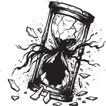 Dark Grunge Shattered Hourglass Ink Illustration &mdash; Gothic Horror Time Symbol Sketch for Tattoo, T-Shirt and Poster Design