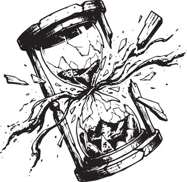 Premium Hand Drawn Broken Hourglass with Spider &mdash; Vintage Dark Grunge Death Clock Art for Merch, Logo and Apparel Print