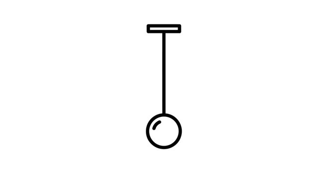 Simple line drawing of a pendulum with a ball, isolated on white background.