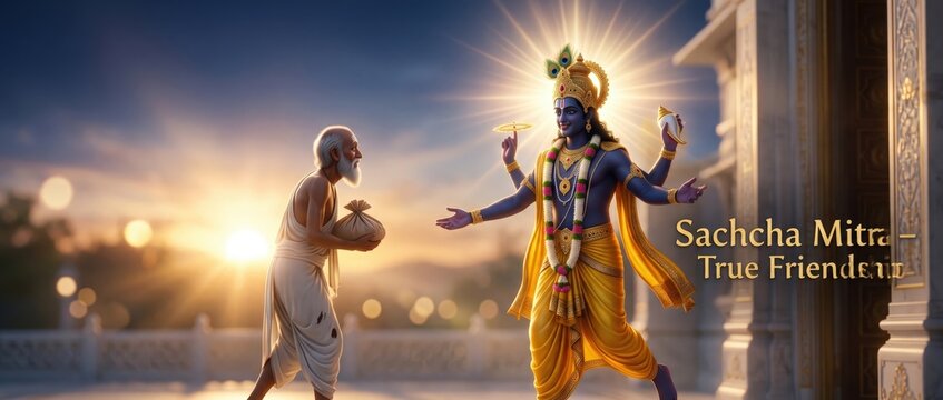 Krishna Welcomes Sudama At Dwarka - Divine Friendship Reunion