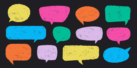 Obraz premium Textured comic speech bubble set with rough pencil chalk crayon texture. Playful text balloon collection. Text box for comics, chat concept, social media content, advertising, education, quote frame