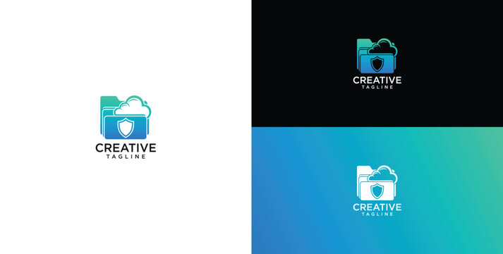 Modern Digital Cloud Folder with Shield Icon Logo Symbolizing Secure Data Storage and Reliable File Protection for Online Services and Business Solutions