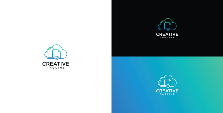 Modern abstract cloud computing logo concept for digital data storage, secure file management, and innovative technology solutions