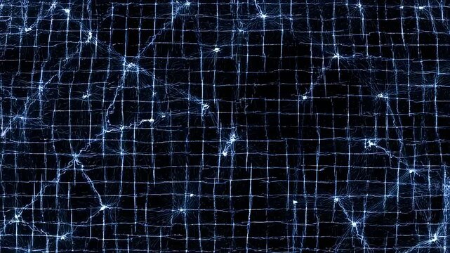 Dynamic network of luminous blue connections in motion across dark background