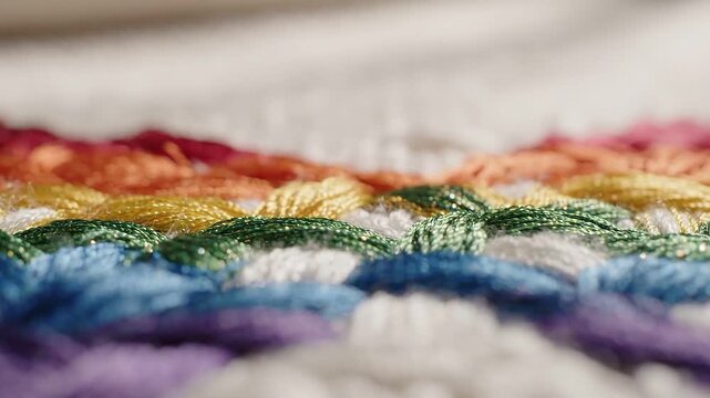 Colorful yarn knitting wool textile fabric close up thread pattern craft showcasing soft handmade fiber loop stitch multicolor detail texture hobby art creative woven embroidery stitching needlework
