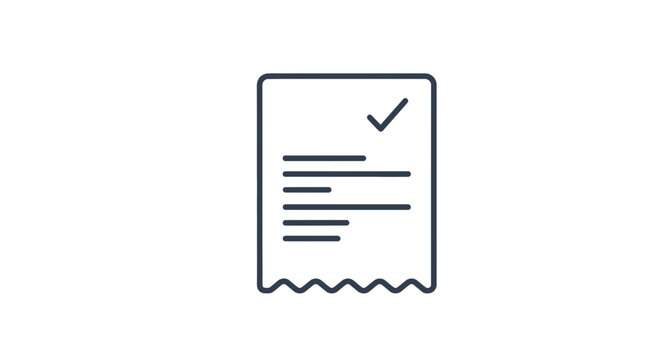 A minimal vector receipt icon showing a checkmark indicating approval or confirmation in a simple flat design style