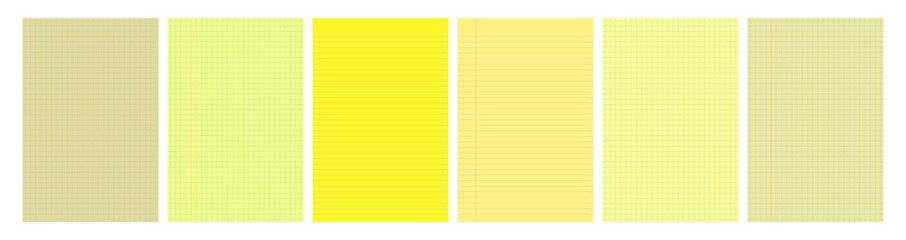 Set of yellow legal pad pages with lined or grid designs © dniprodd