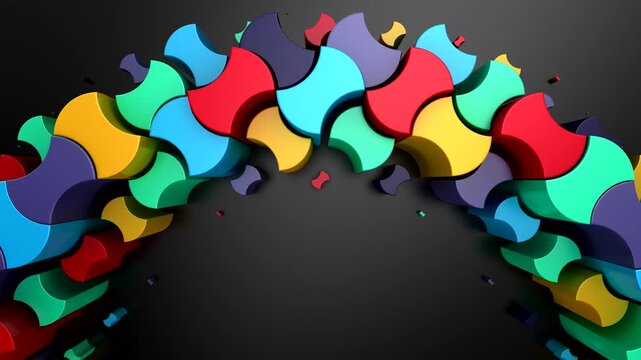 Geometric Shapes Form a Wave. Abstract motion, 3d rendering, 4k resolution
