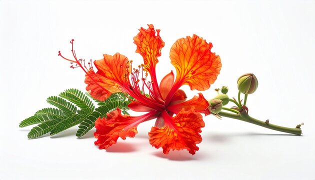 A flamboyant flower in full bloom, featuring vibrant petals and very fine natural details