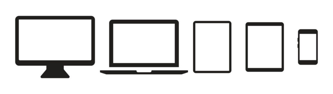 Device icons. smartphone, tablet, laptop and desktop computer. vector illustration