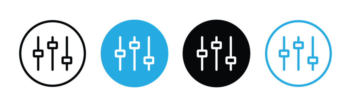 Setting icon set. sound volume level icon, control panel slide icon, sound controller icon. adjustment settings slider, vector illustration.